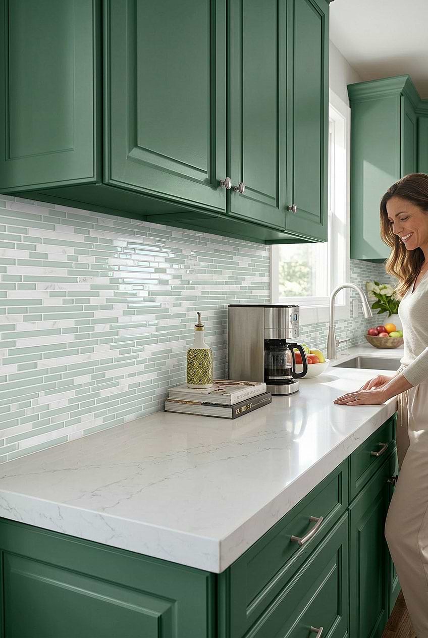 Sea Green Linear Glass Tile Kitchen BA1205