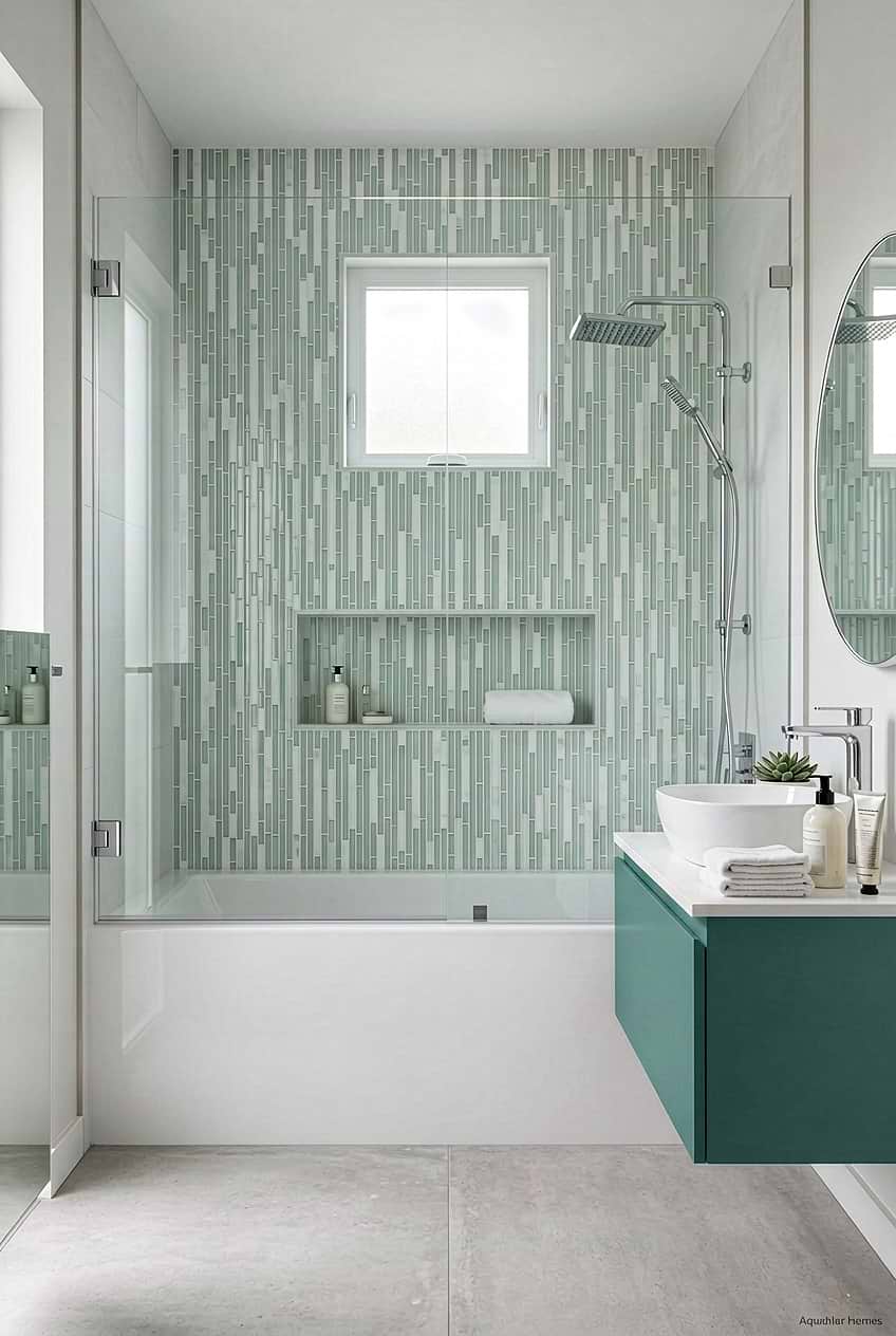 Sea Green Linear Mosaic Shower Tile BA1205