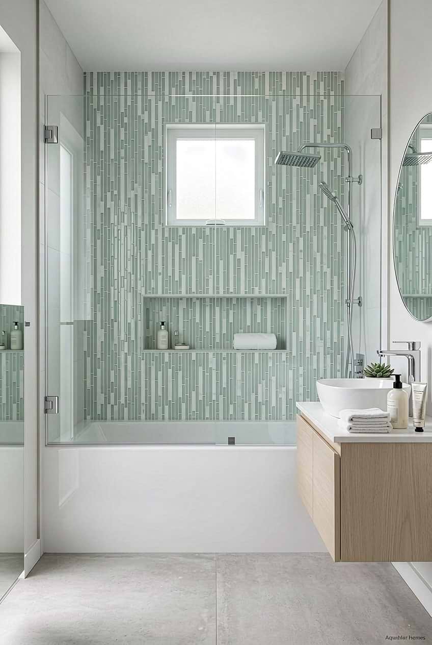 Sea Green Linear Mosaic Shower Tile BA1205 Sea Green Linear Mosaic Shower Tile BA1205