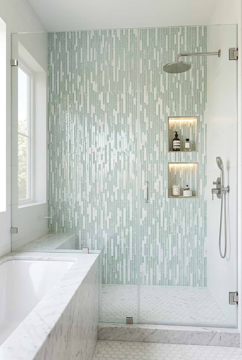Sea Green Linear Shower Tile Design BA1205 Sea Green Linear Shower Tile Design BA1205