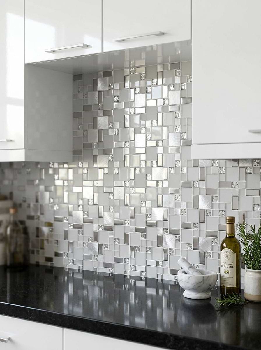 Silver White Glass Metal Geometric Mosaic Silver White Glass Metal Geometric Mosaic
