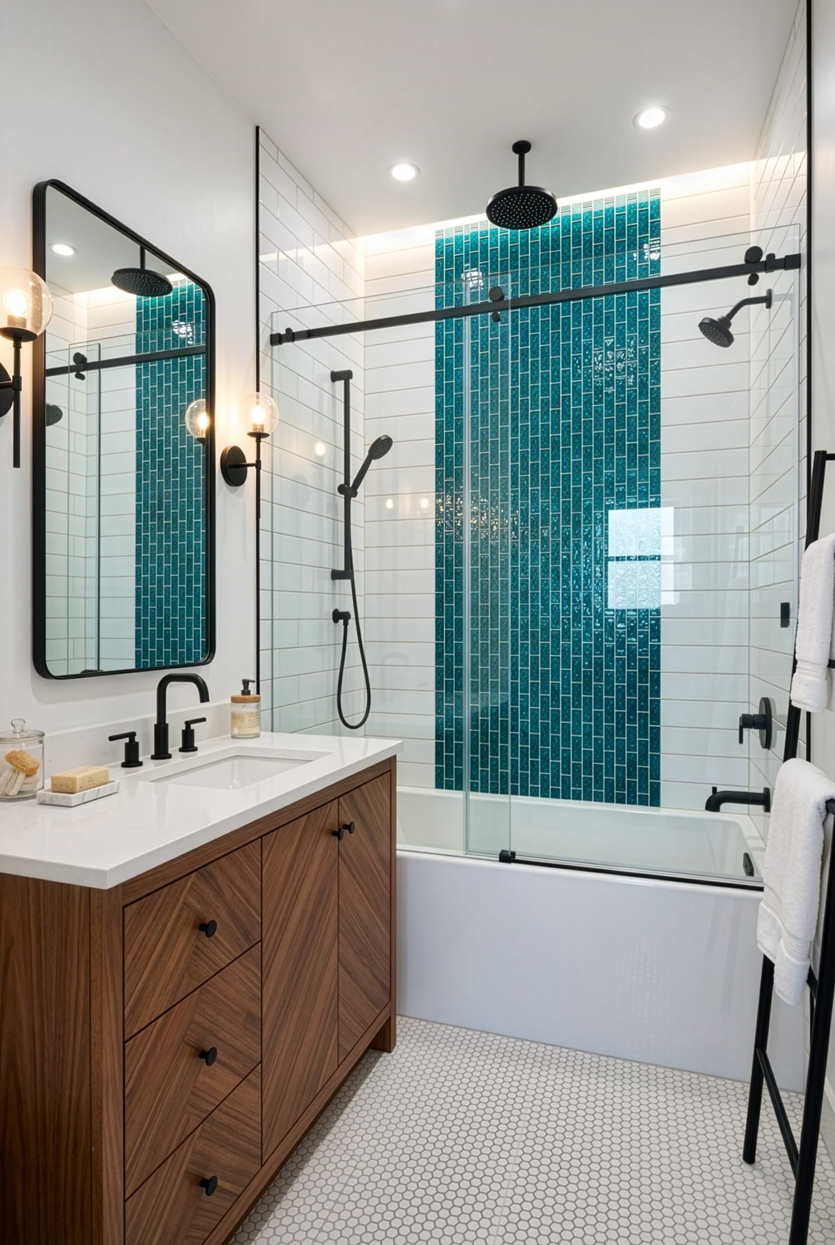 Teal Blue Beveled Glass Shower Wall Tile BA5517