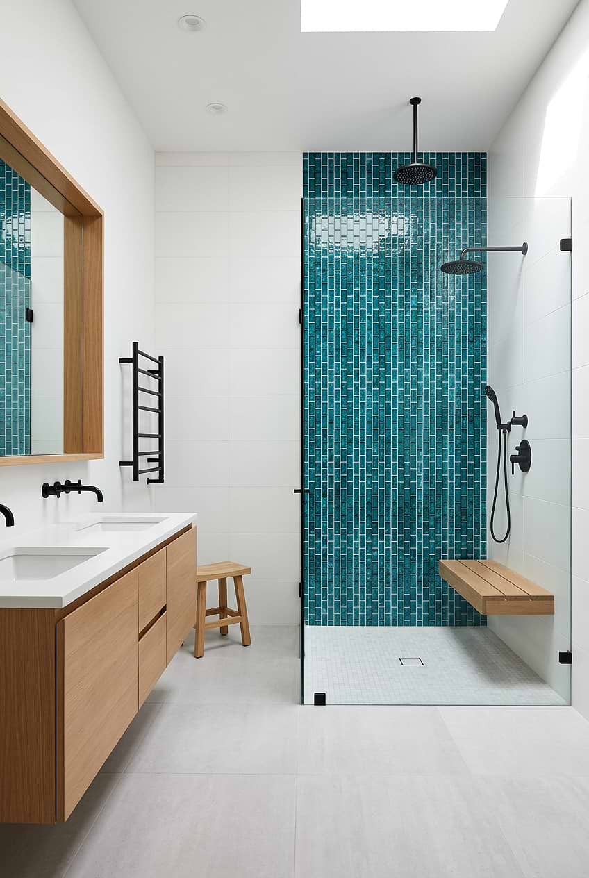 Teal Blue Glass Linear Shower Tile BA5517