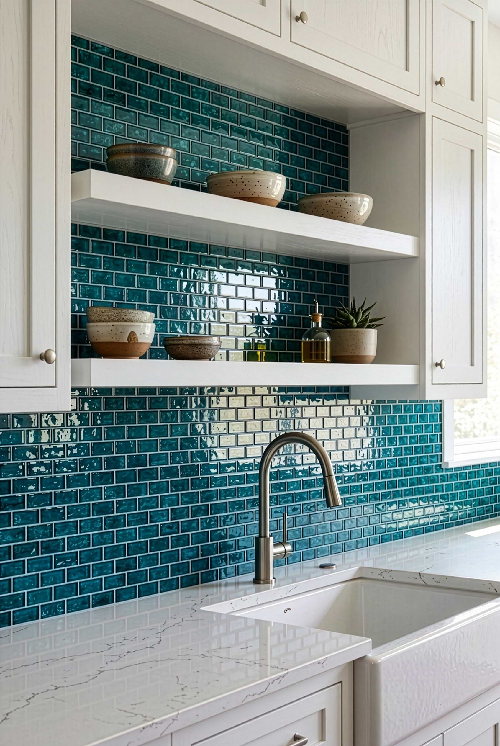 Teal Blue Glass Subway Backsplash Tile BA5517