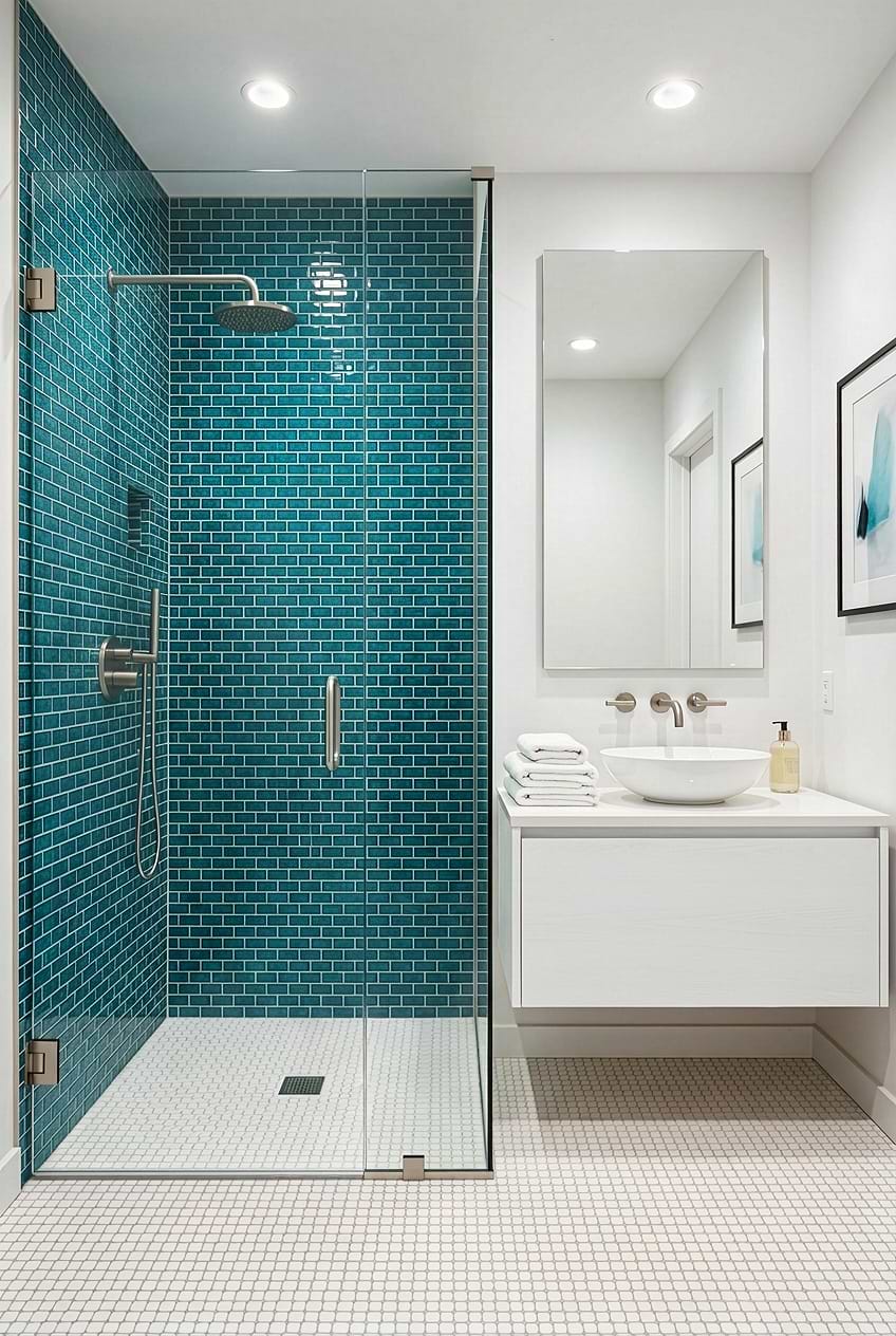 Teal Blue Glass Subway Shower Tile BA5517