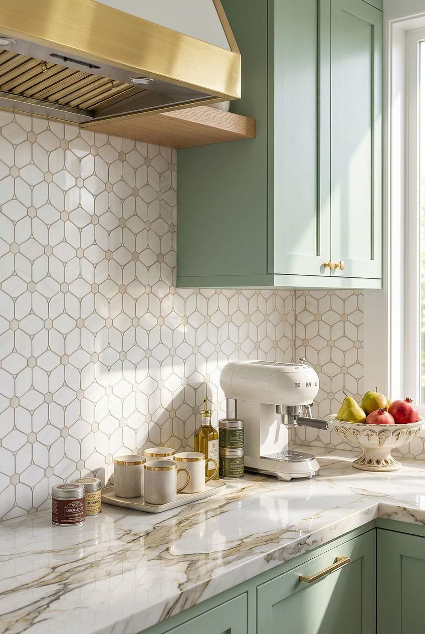 White Beige Flower Marble Kitchen Tile BA6310