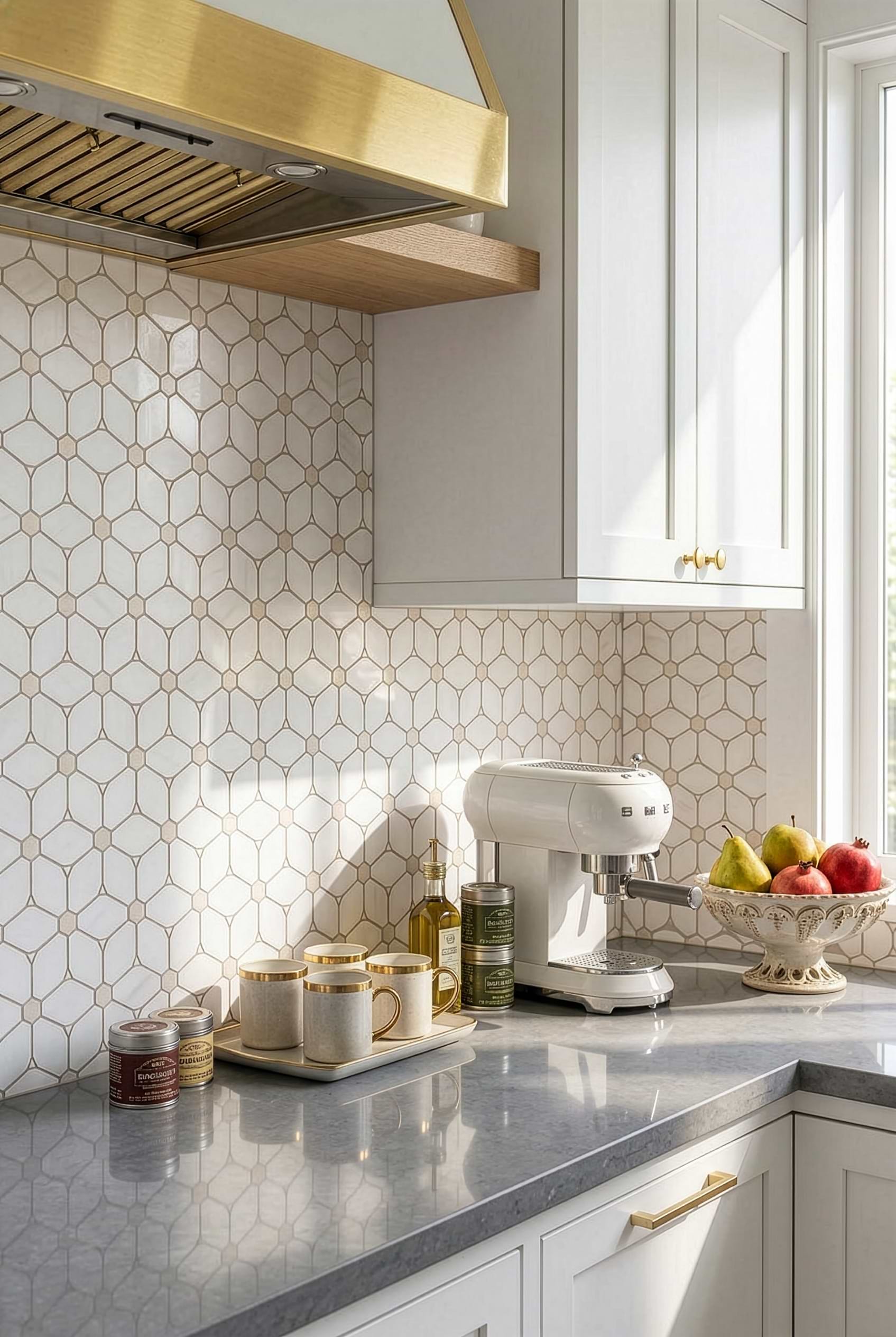 White Beige Geometric Marble Mosaic Tile BA6310 White Beige Geometric Marble Mosaic Tile BA6310