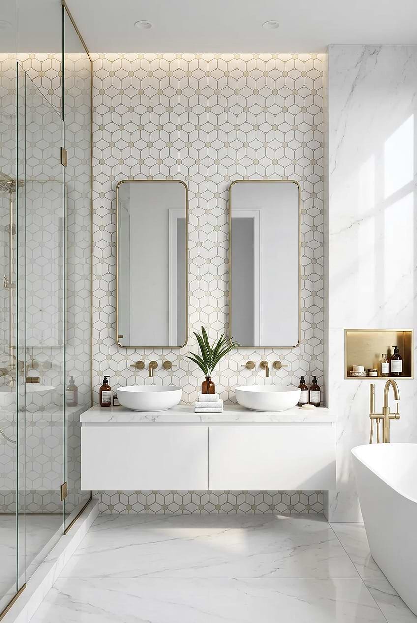 White Beige Marble Hexagon Shower Tile BA6310