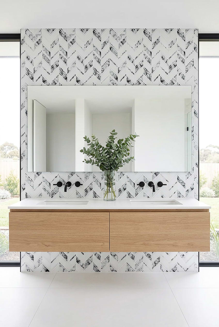 White Chevron Marble Bathroom Backsplash Tile BA5506