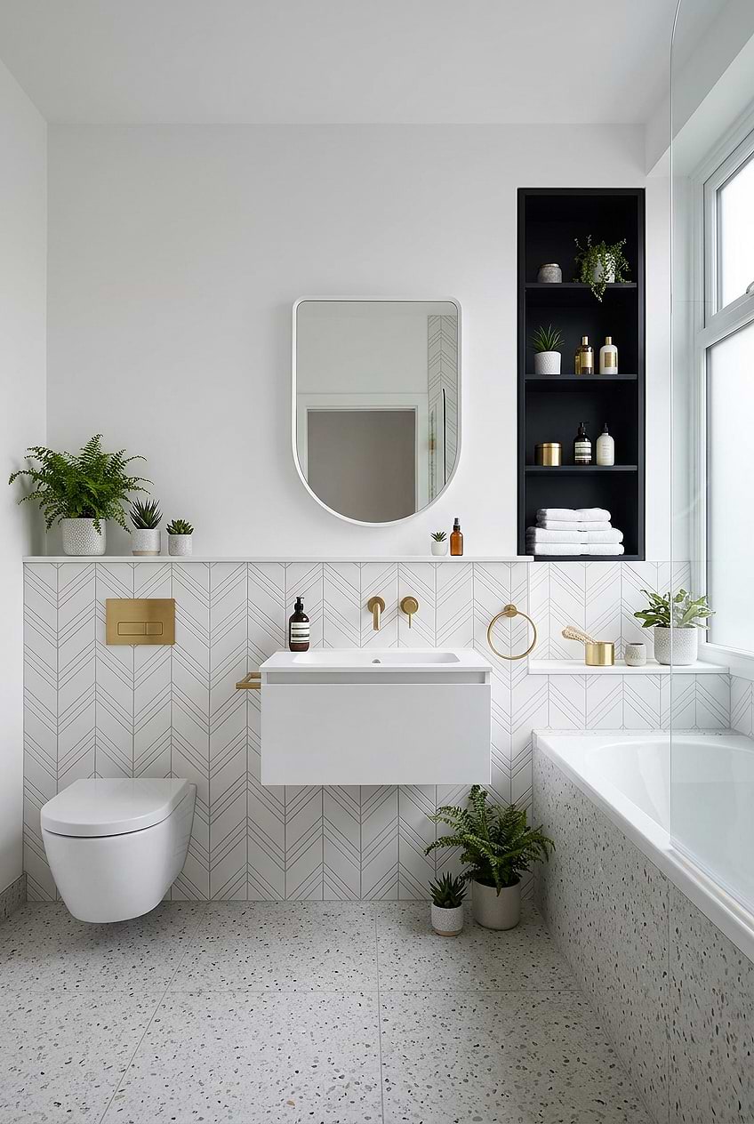 White Chevron Marble Bathroom Wall Tile BA6301