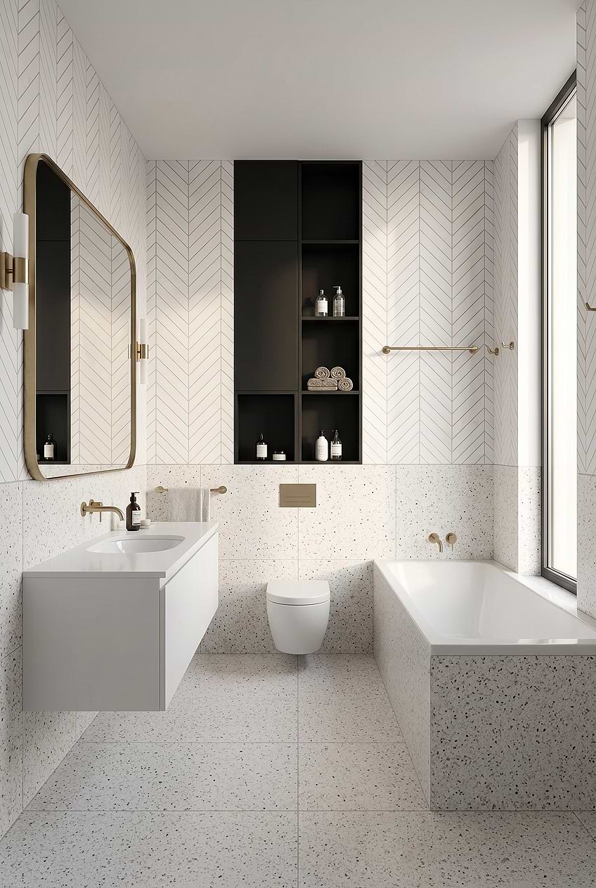 White Chevron Marble Bathroom Wall Tile BA6322