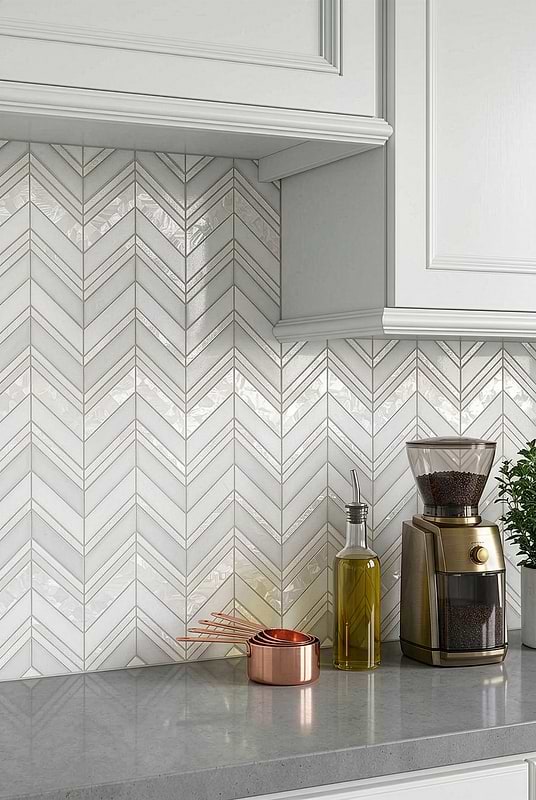 White Chevron Pearl Marble Mosaic Kitchen BA8030 White Chevron Pearl Marble Mosaic Kitchen BA8030