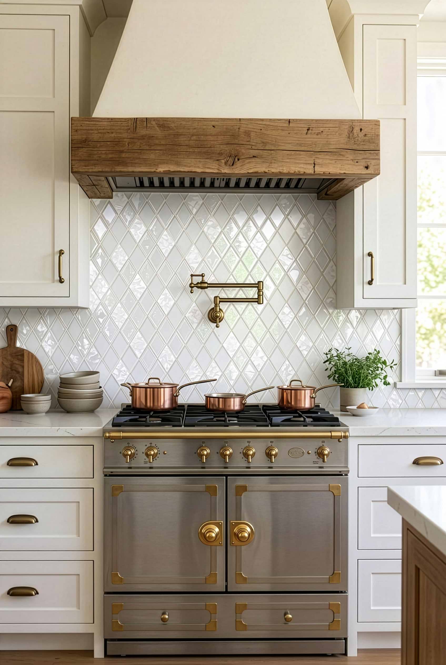 White Glass Diamond Kitchen Tile BA6706