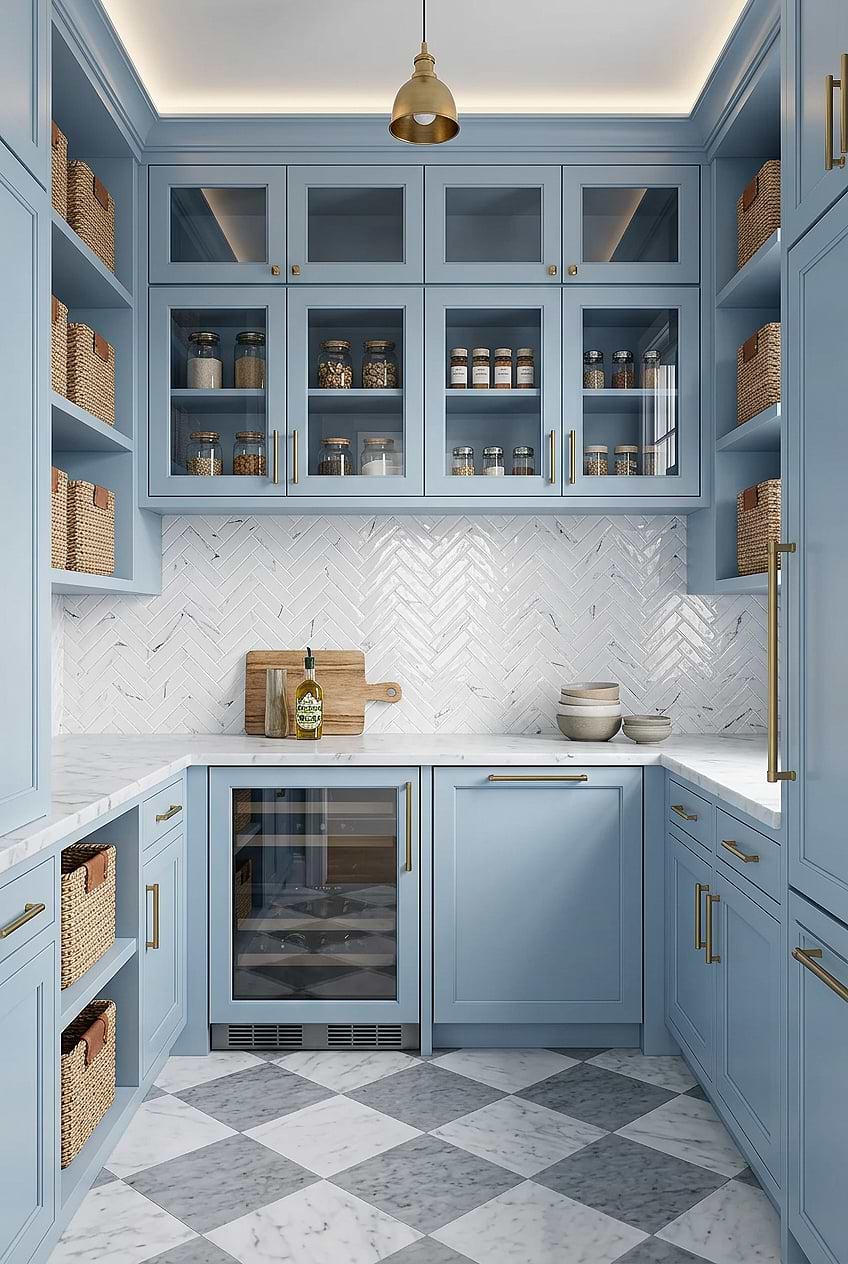 White Glass Herringbone Pantry Tile BA5503