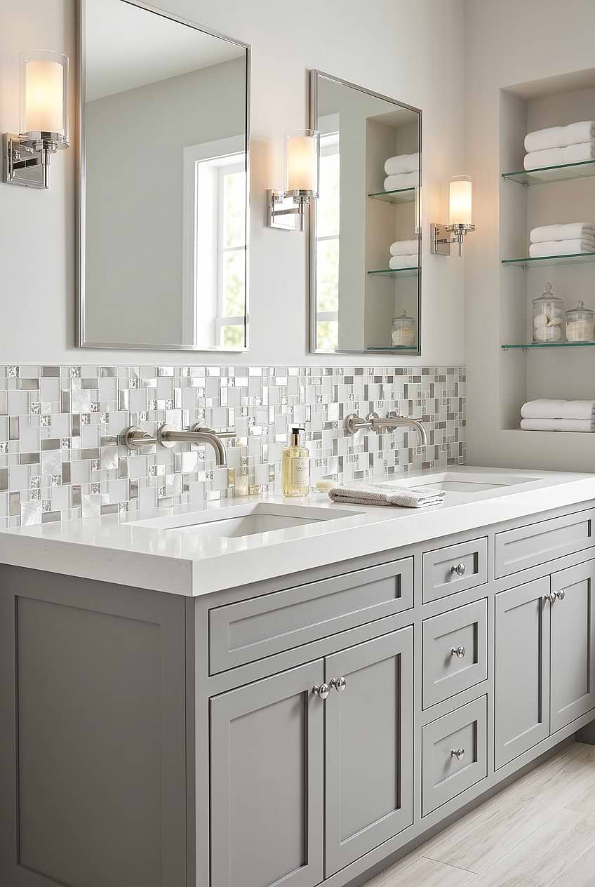 White Glass Metal Mosaic Bathroom BA1138