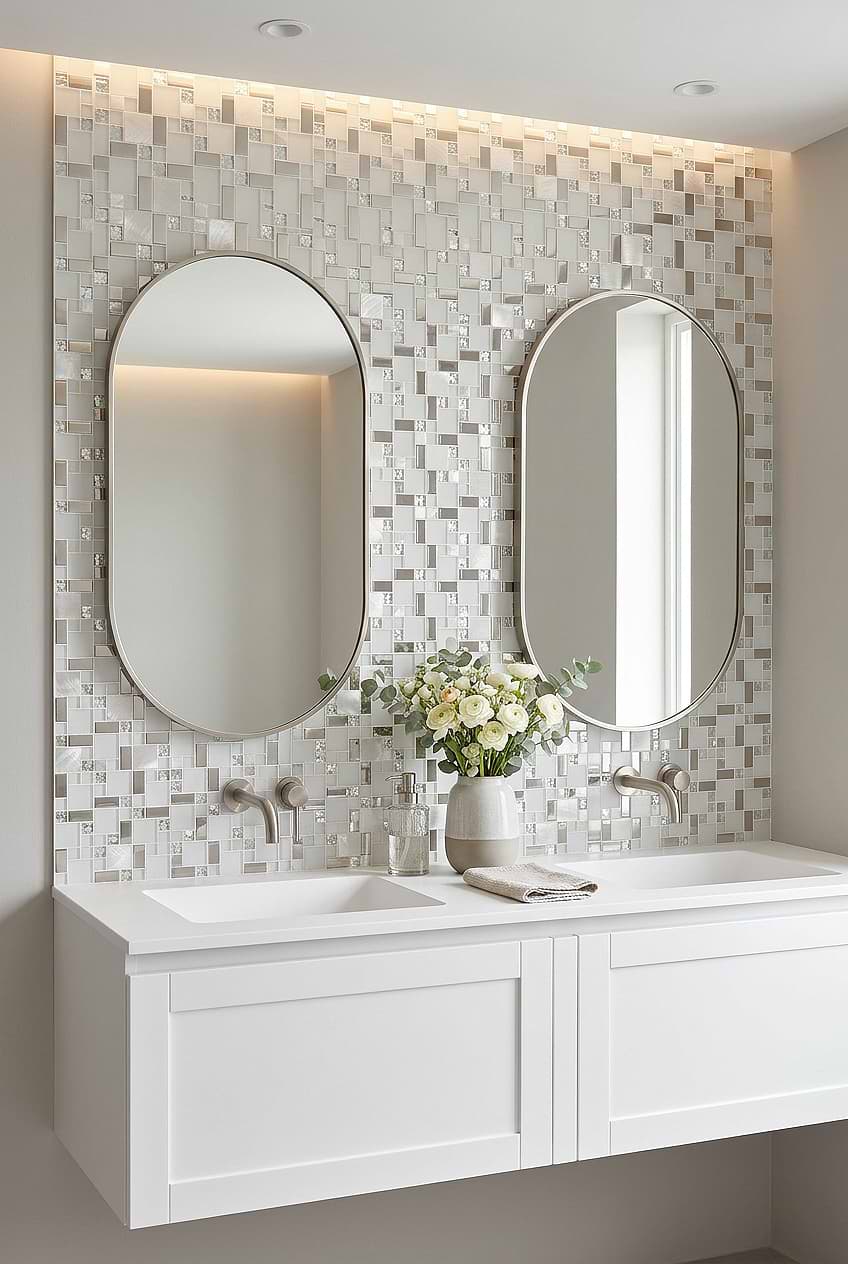 White Glass Metal Mosaic Bathroom Tile BA1138 White Glass Metal Mosaic Bathroom Tile BA1138