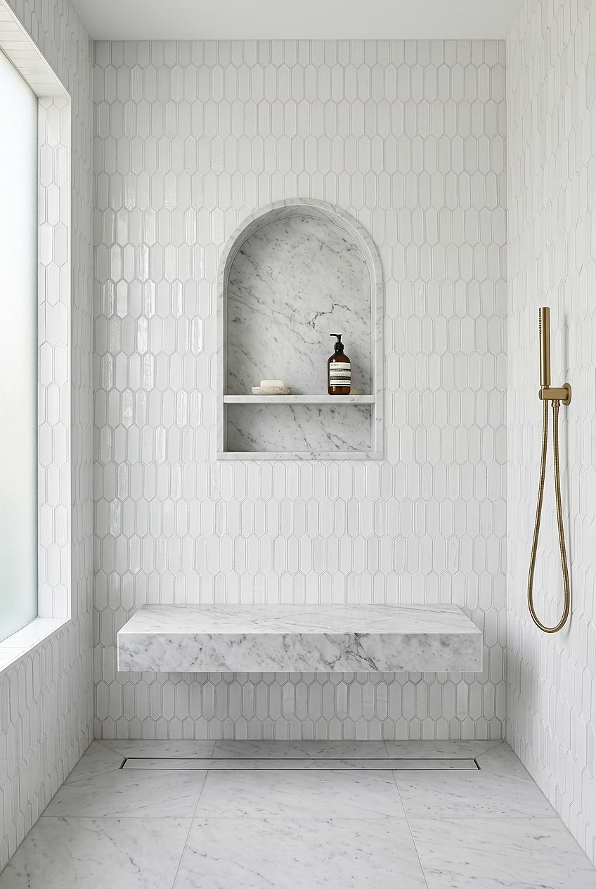 White Glass Pearl Picket Shower Tile BA6701
