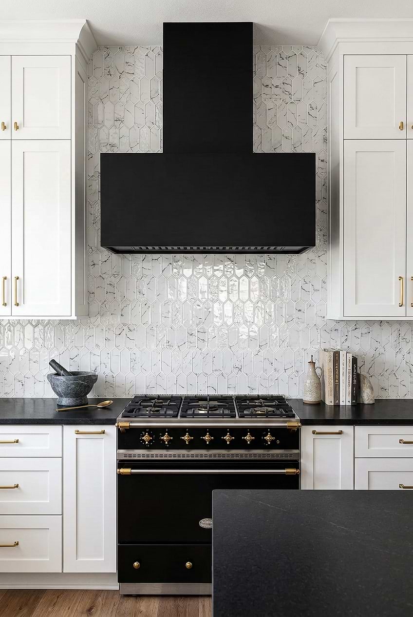 White Glass Picket Marble Kitchen Backsplash BA5504