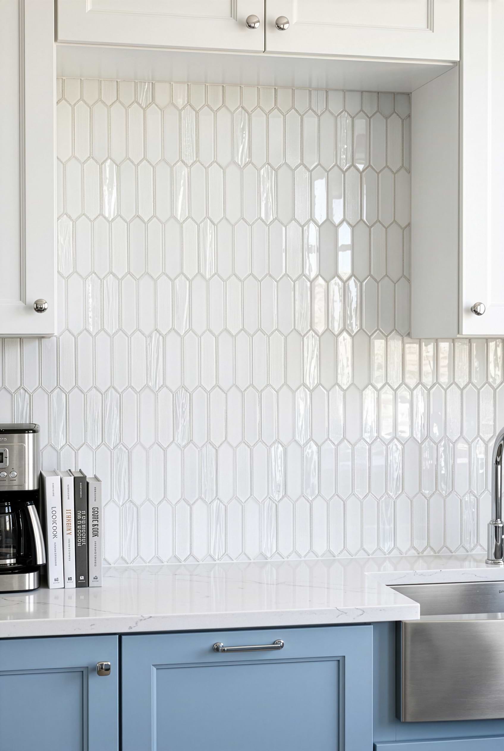 White Glass Picket Transitional Kitchen Tile BA6701
