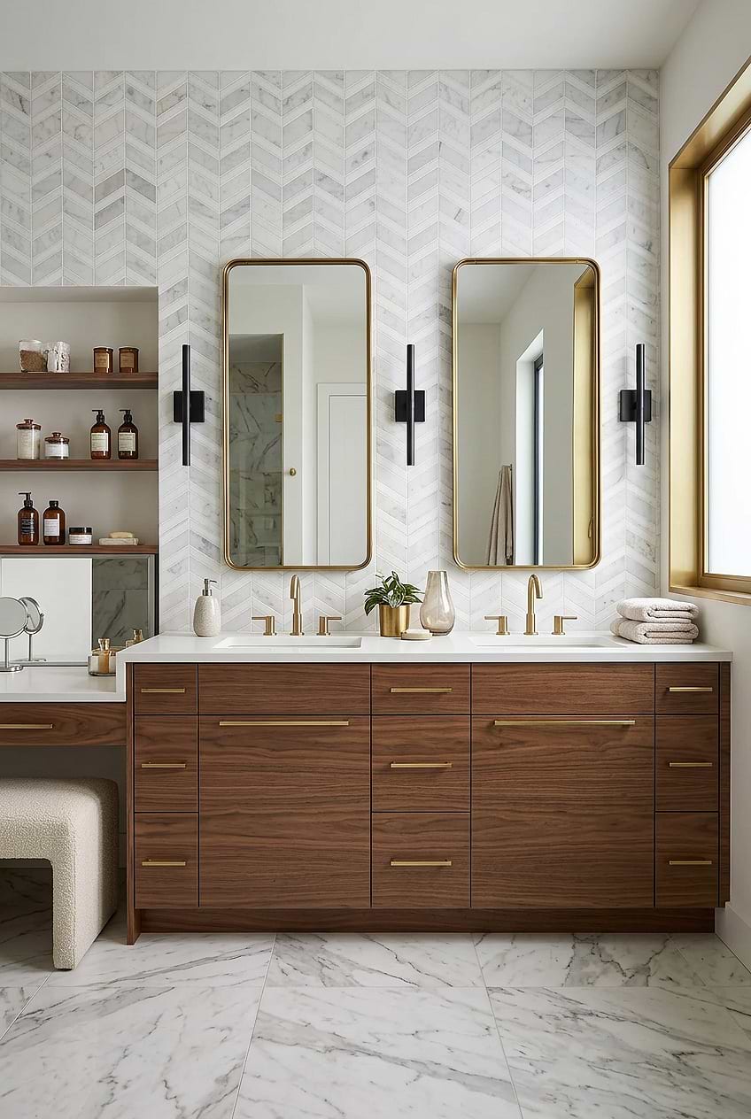 White Gray Gold Chevron Bathroom Tile BA6311