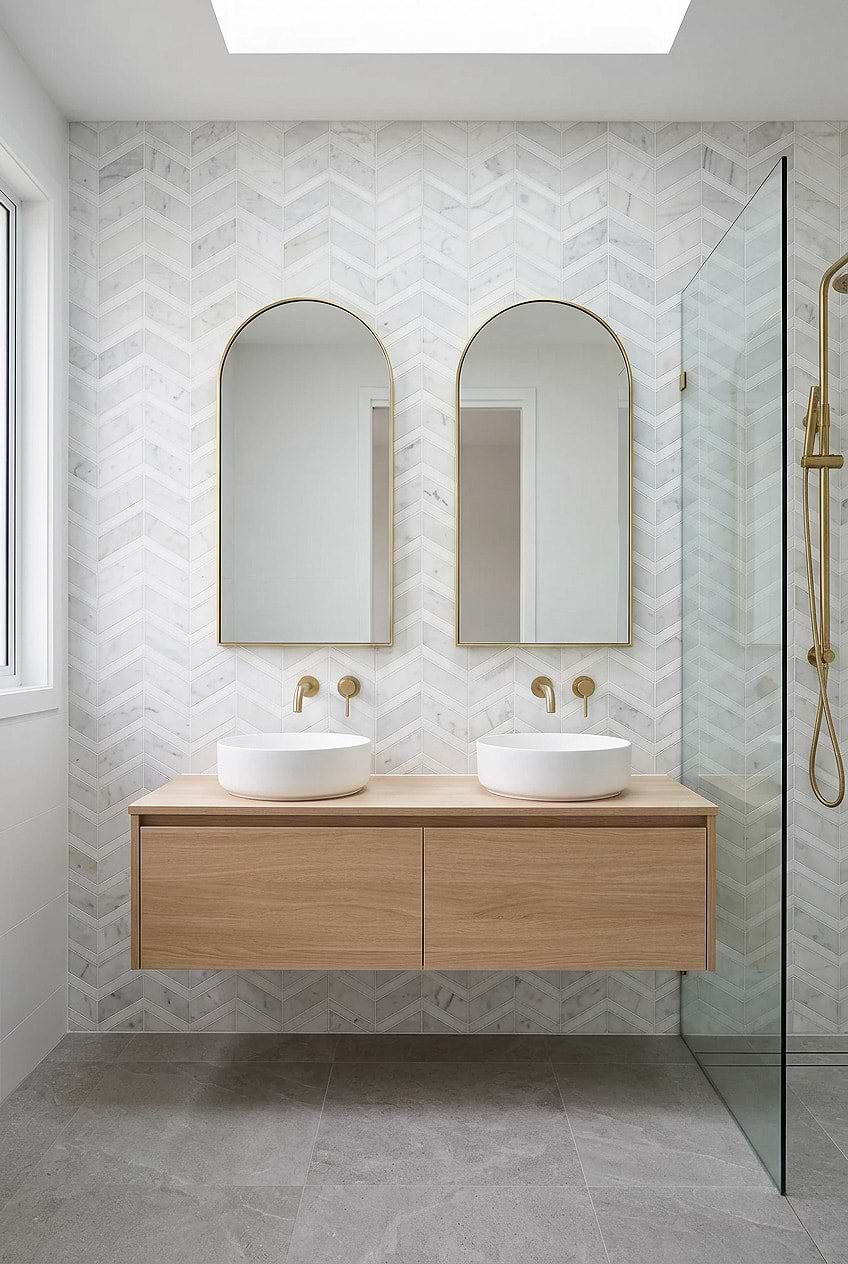 White Gray Gold Chevron Marble Tile Design BA6311