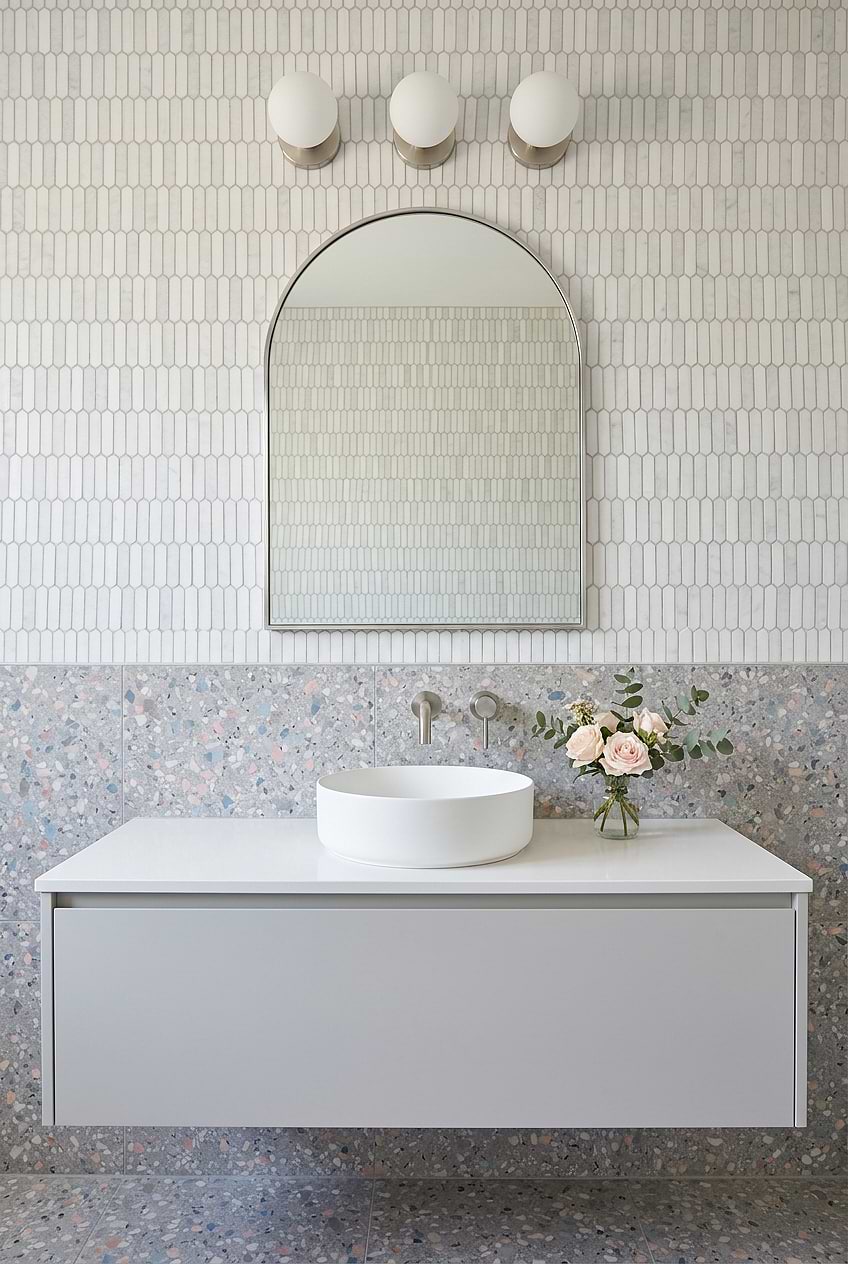 White Gray Marble Picket Bathroom Tile BA6321