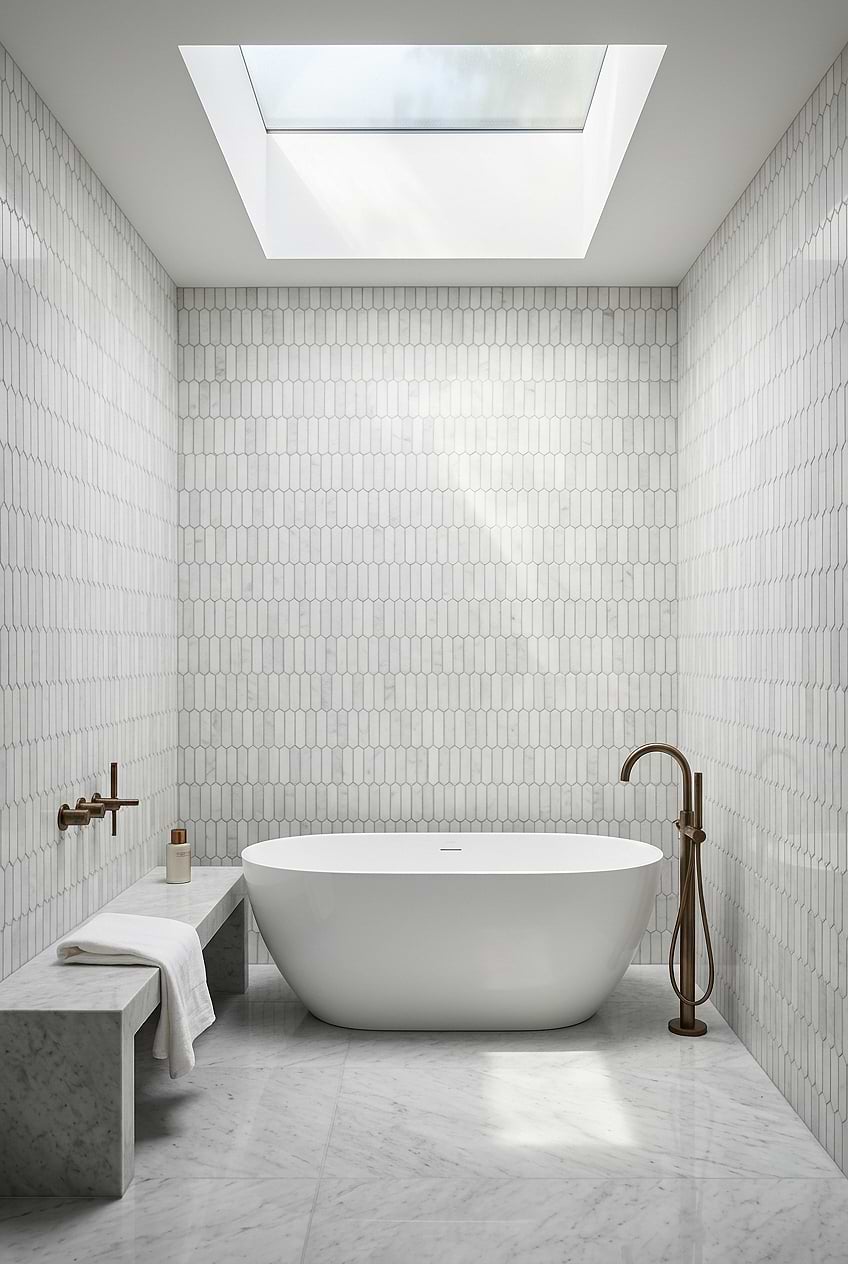White Gray Marble Picket Bathroom Tile BA6321 White Gray Marble Picket Bathroom Tile BA6321