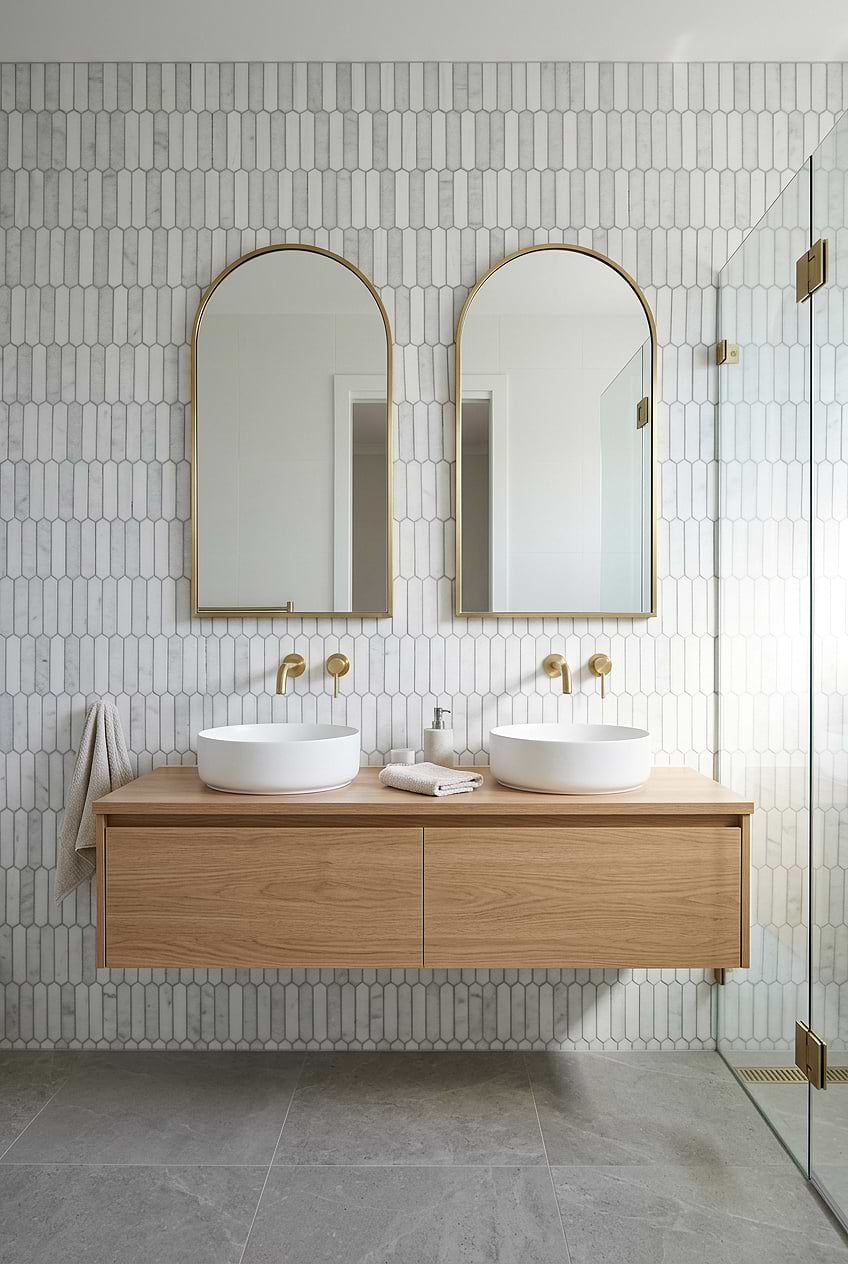 White Gray Marble Picket Double Vanity Tile BA6321