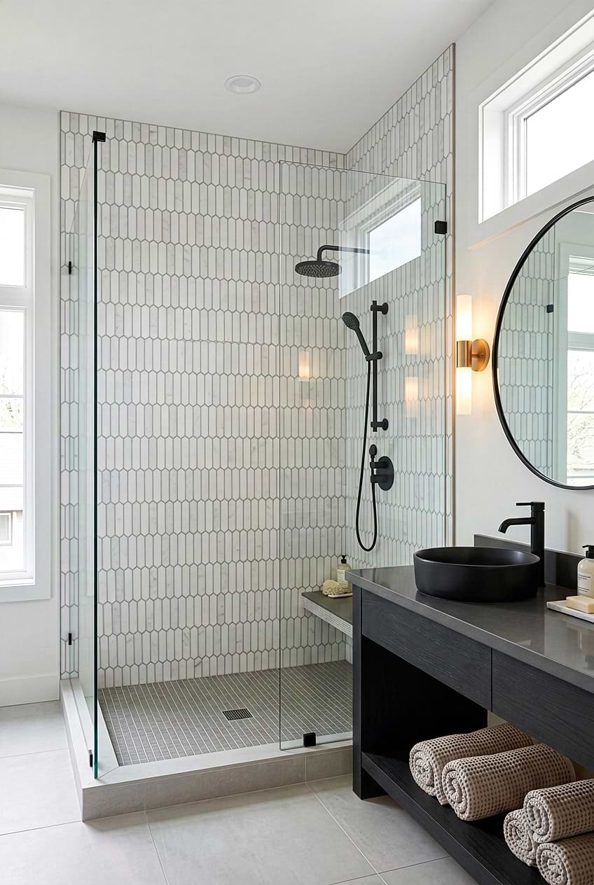 White Gray Marble Picket Shower Tile BA6321 White Gray Marble Picket Shower Tile BA6321