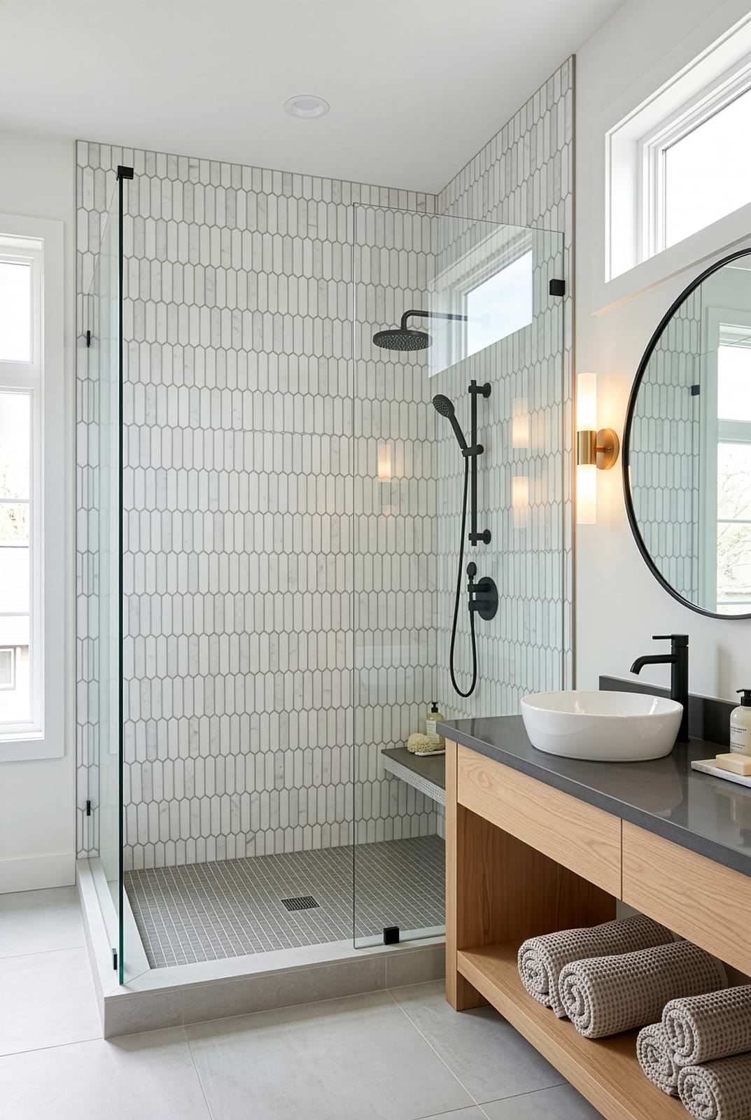 White Gray Marble Picket Shower Wall Tile BA6321