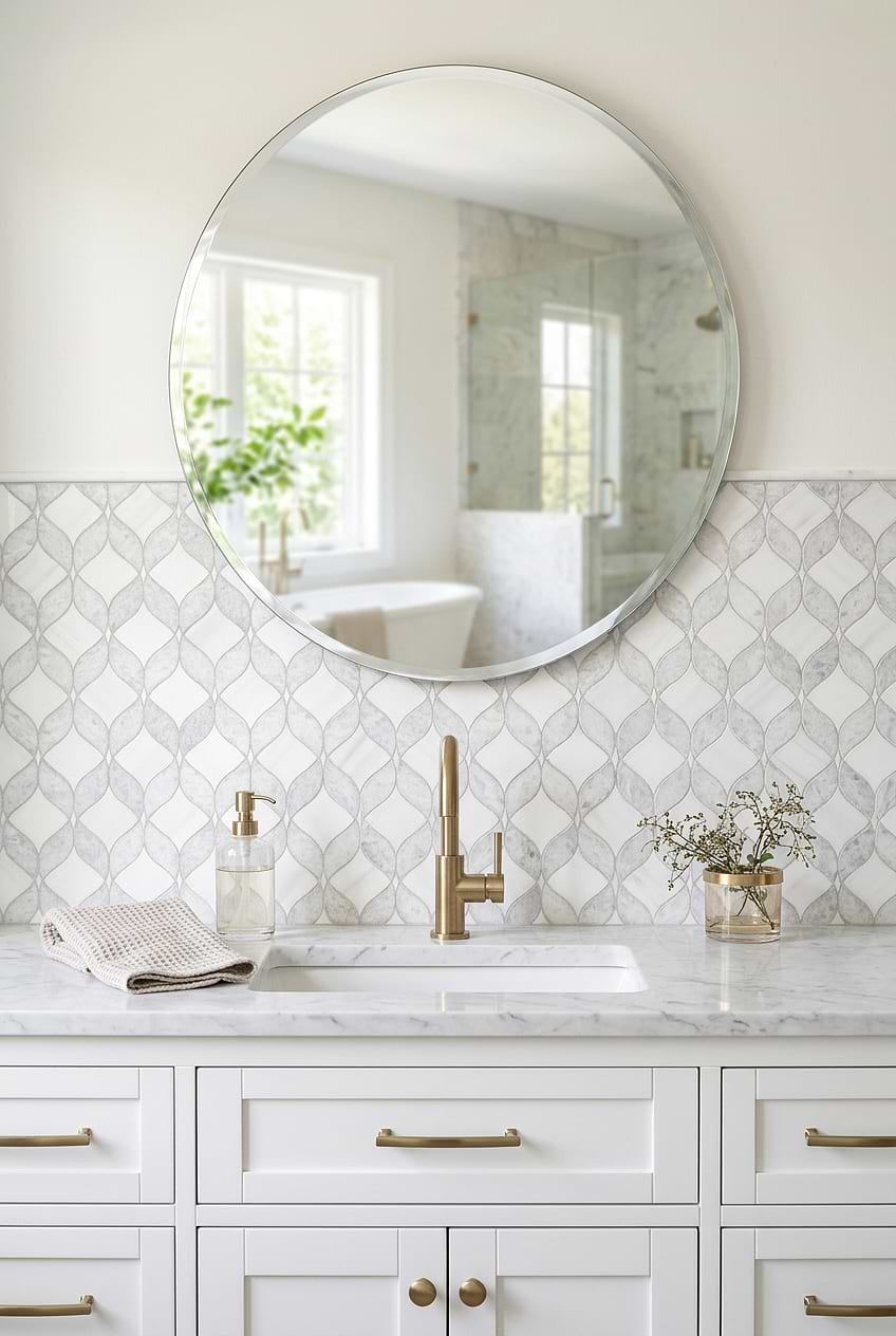 White Gray Waterjet Bathroom Tile Pattern BA6317