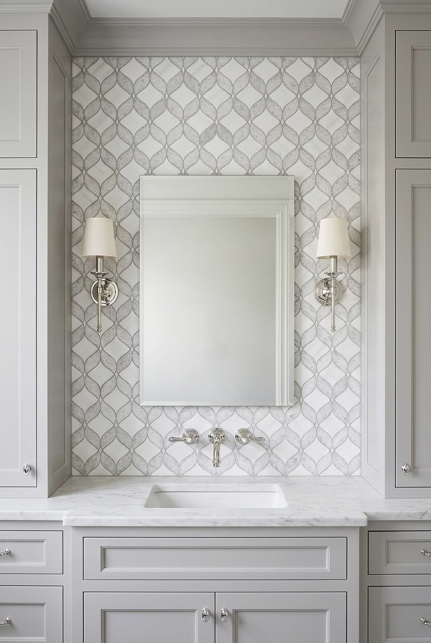 White Gray Waterjet Marble Vanity Tile BA6317