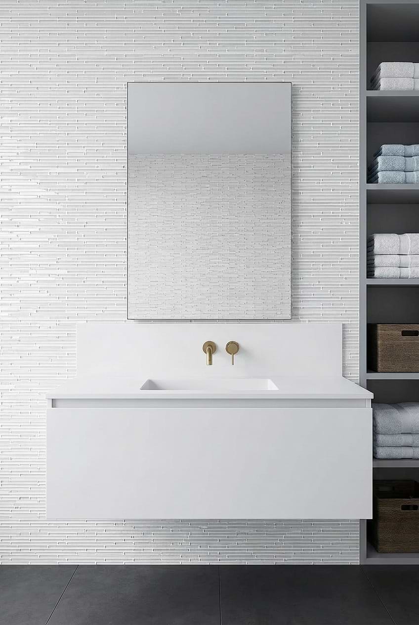 White Linear Mosaic Bathroom Wall Tile BA1164