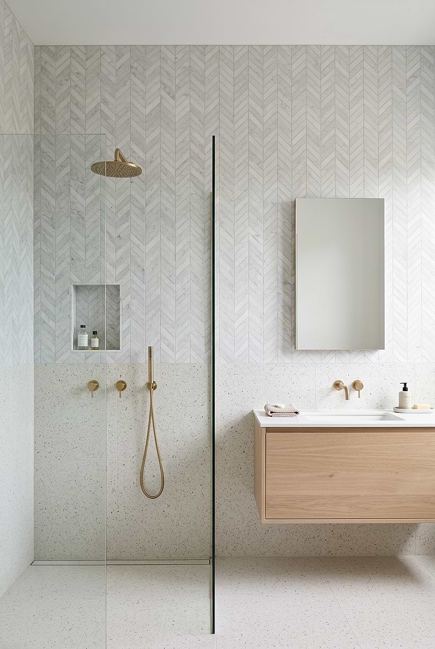 White Marble Chevron Bathroom Mosaic Tile BA631613