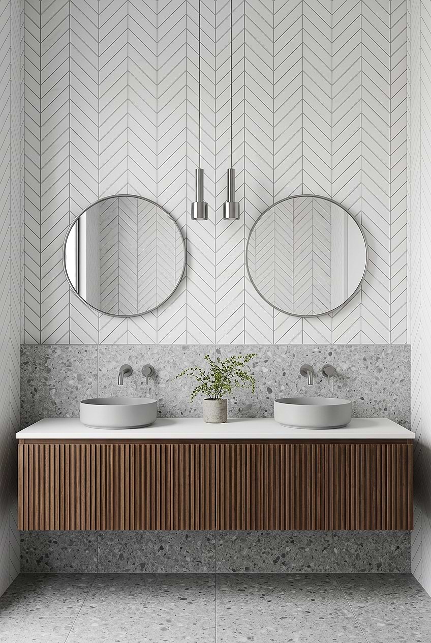 White Marble Chevron Double Vanity Tile BA6322