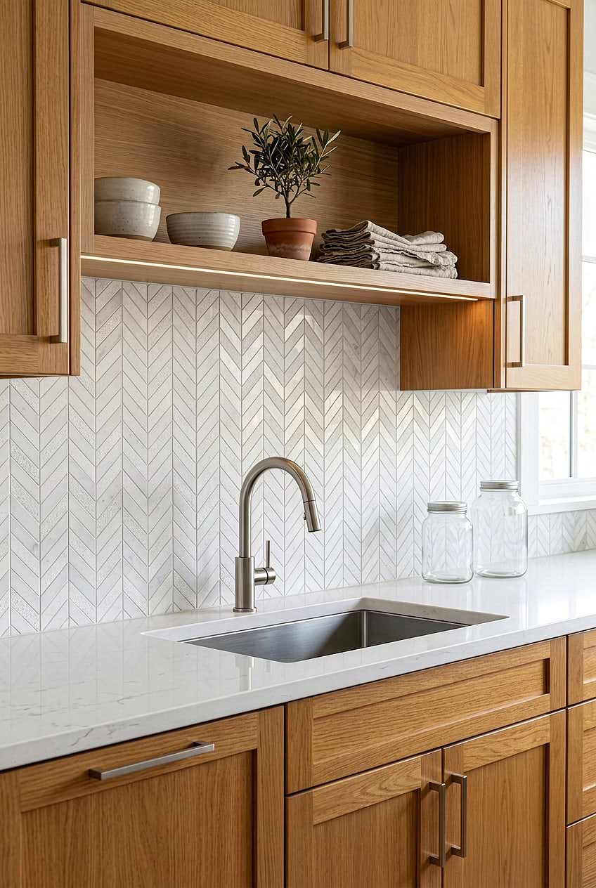 White Marble Chevron Kitchen Tile BA631613