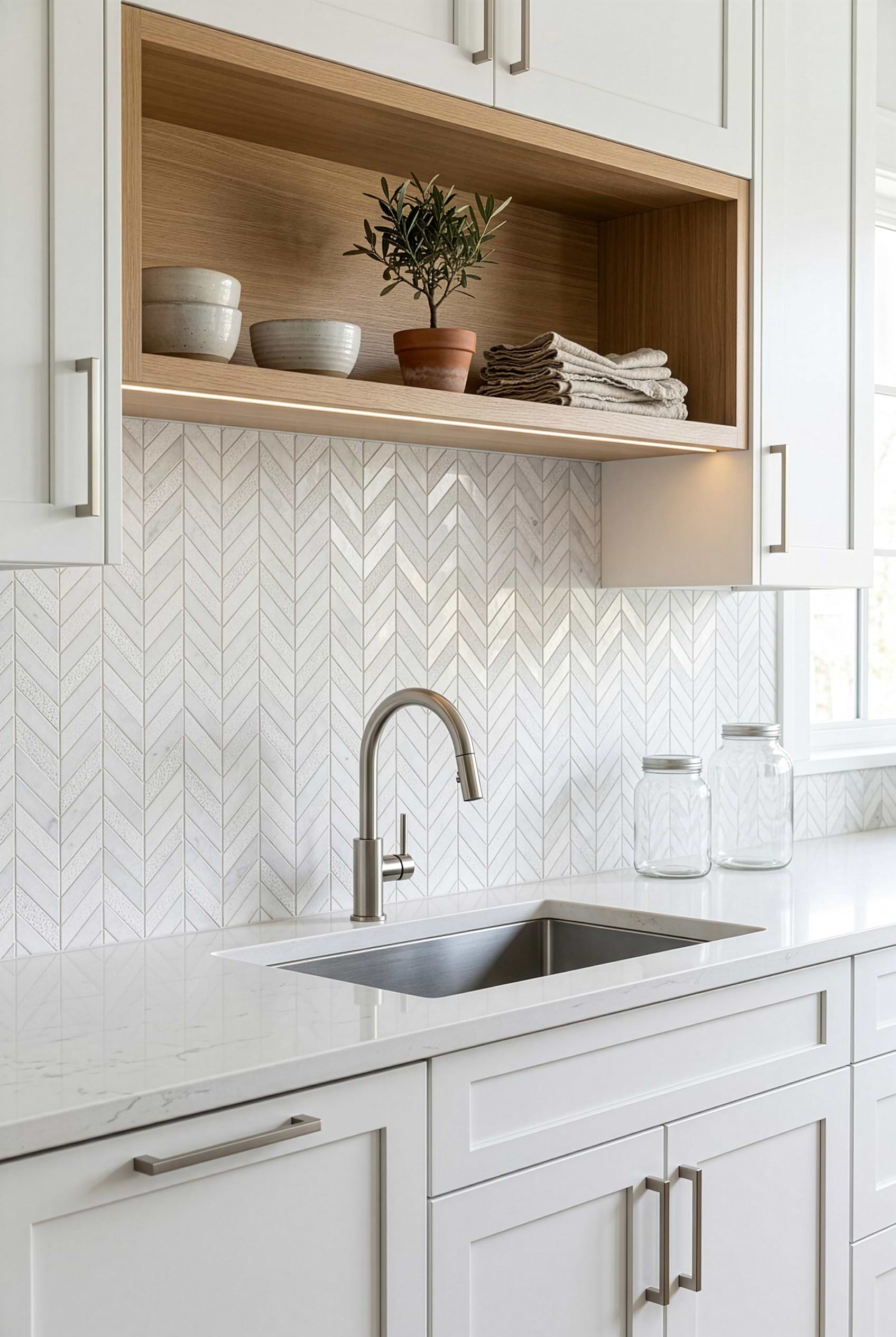 White Marble Chevron Modern Kitchen Design BA631613