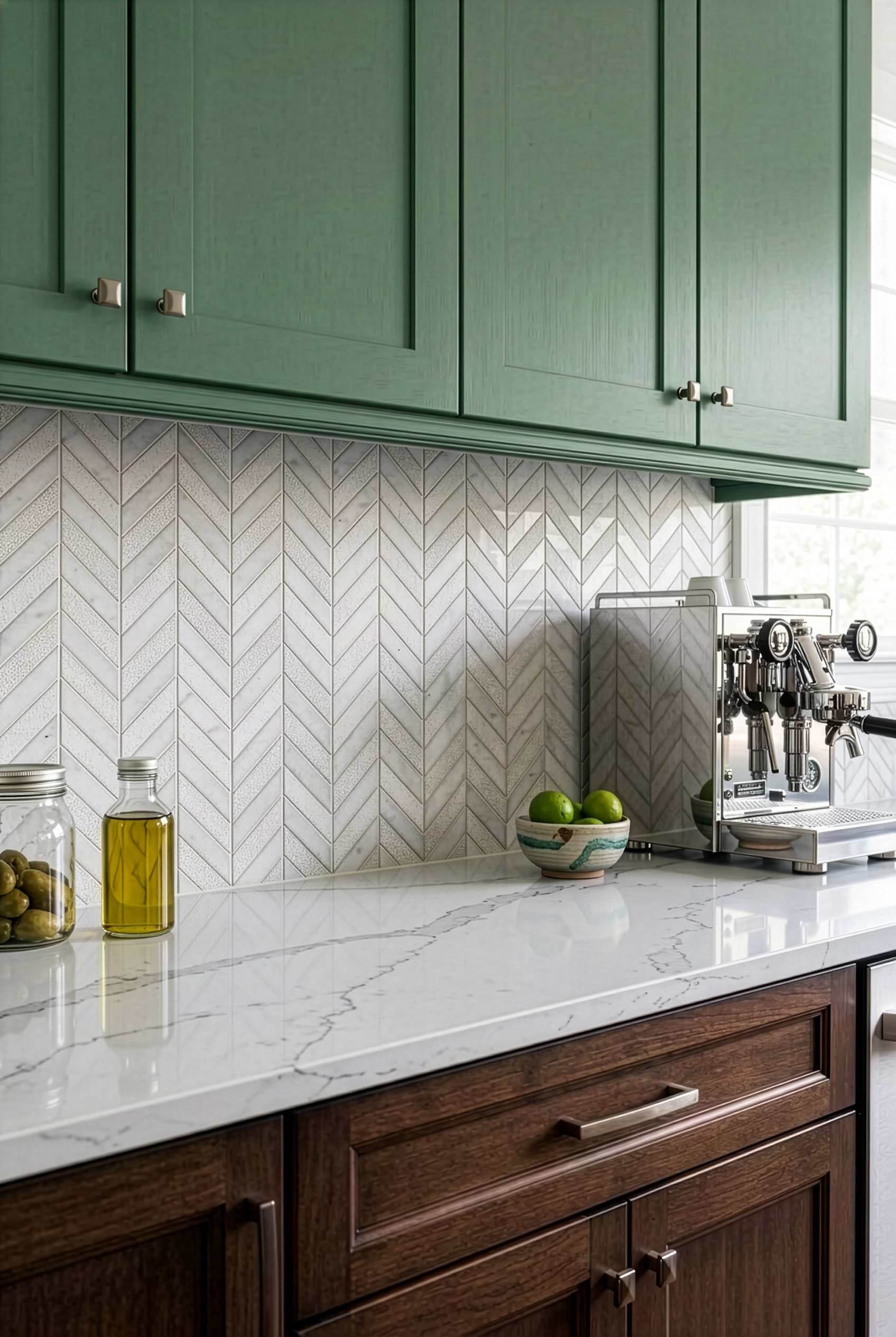 White Marble Chevron Mosaic Kitchen Tile BA631613