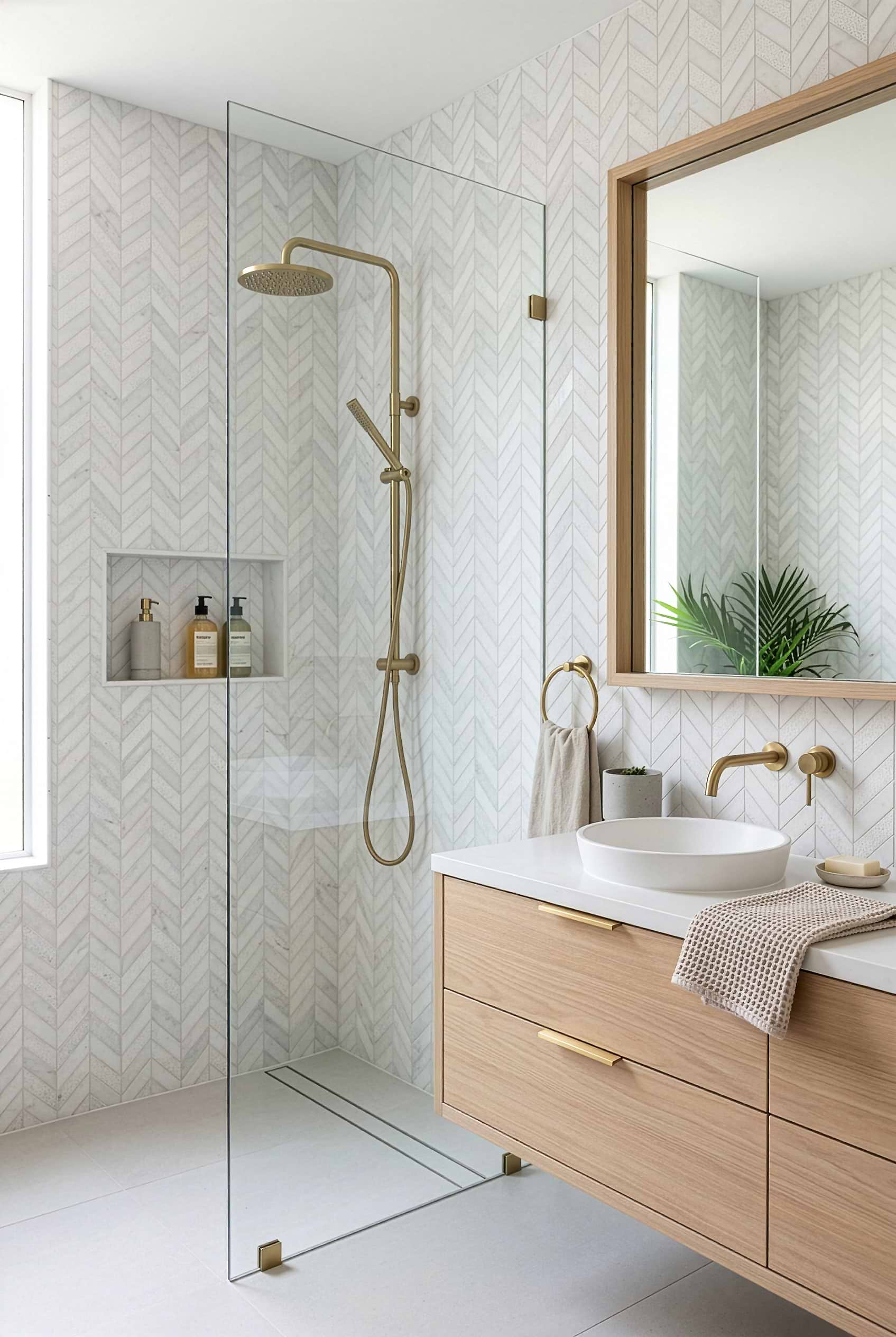 White Marble Chevron Shower Tile Texture BA631613
