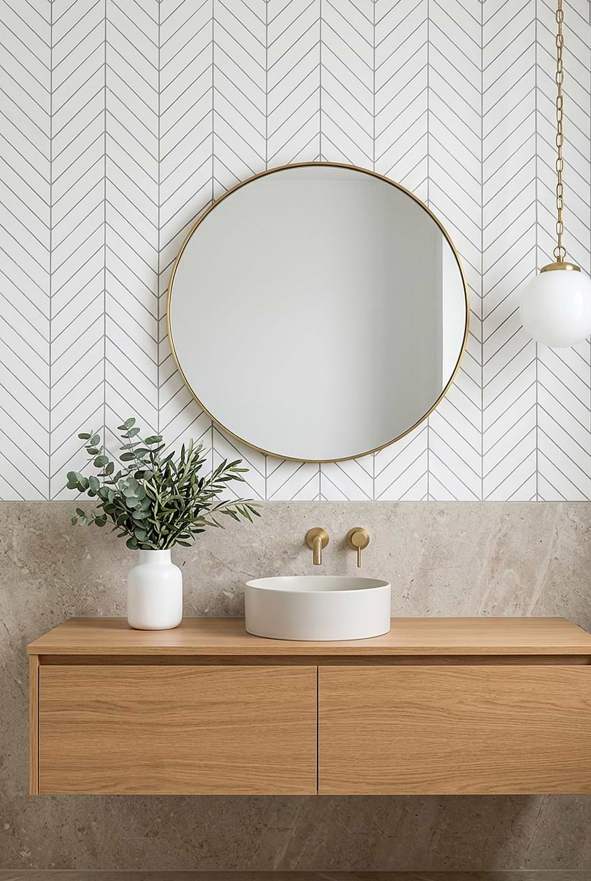 White Marble Chevron Vanity Wall Tile BA6322