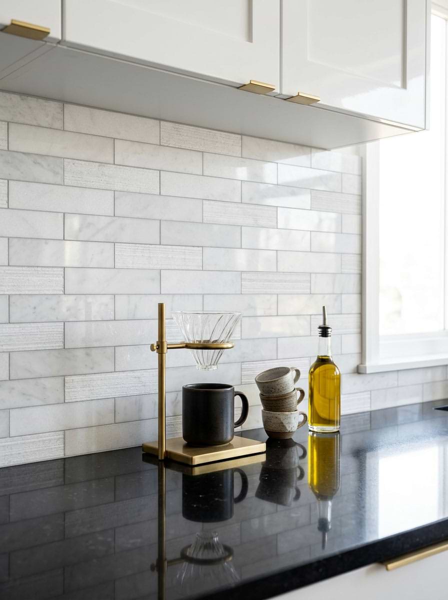 White Marble Linear Subway Kitchen Tile BA8035 White Marble Linear Subway Kitchen Tile BA8035