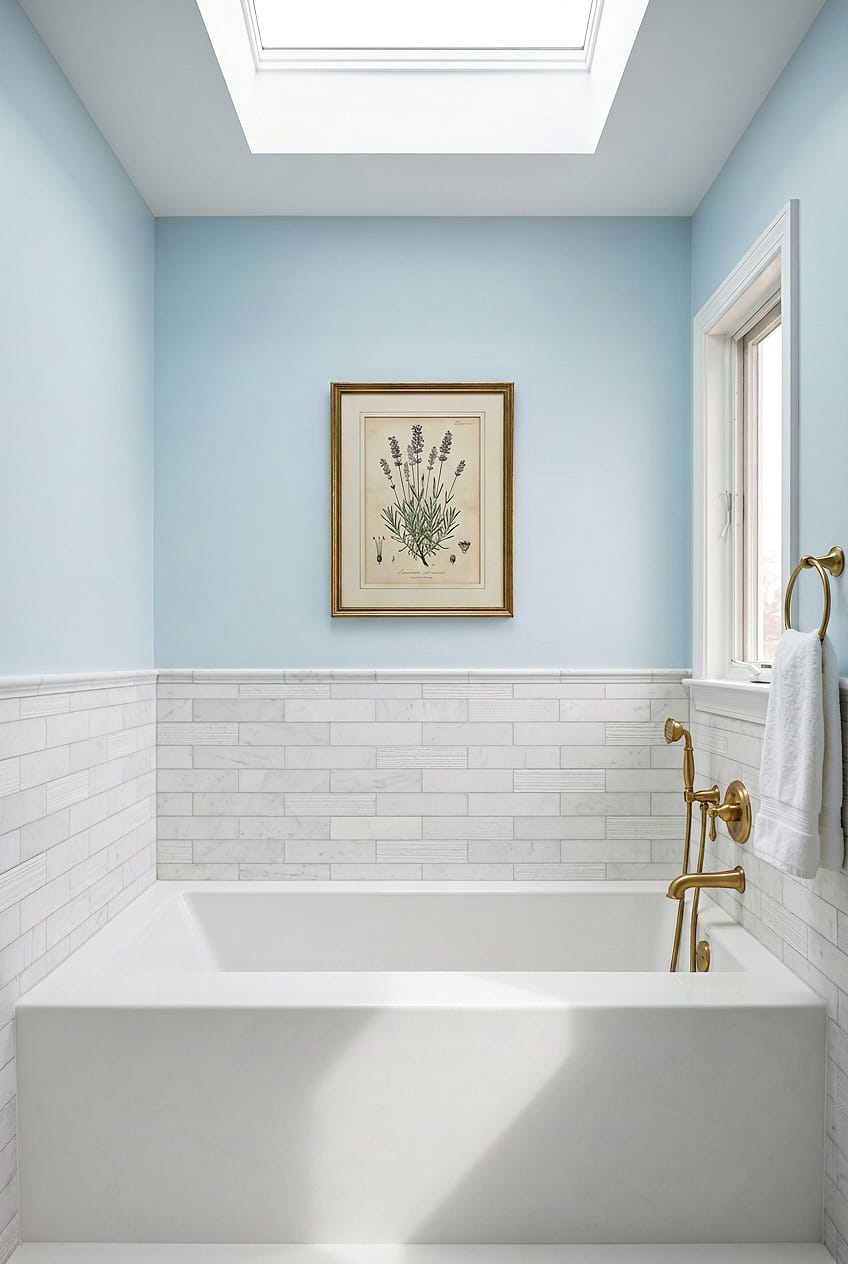 Large White Marble Subway Tile Surrounding White Bathtub BA8035