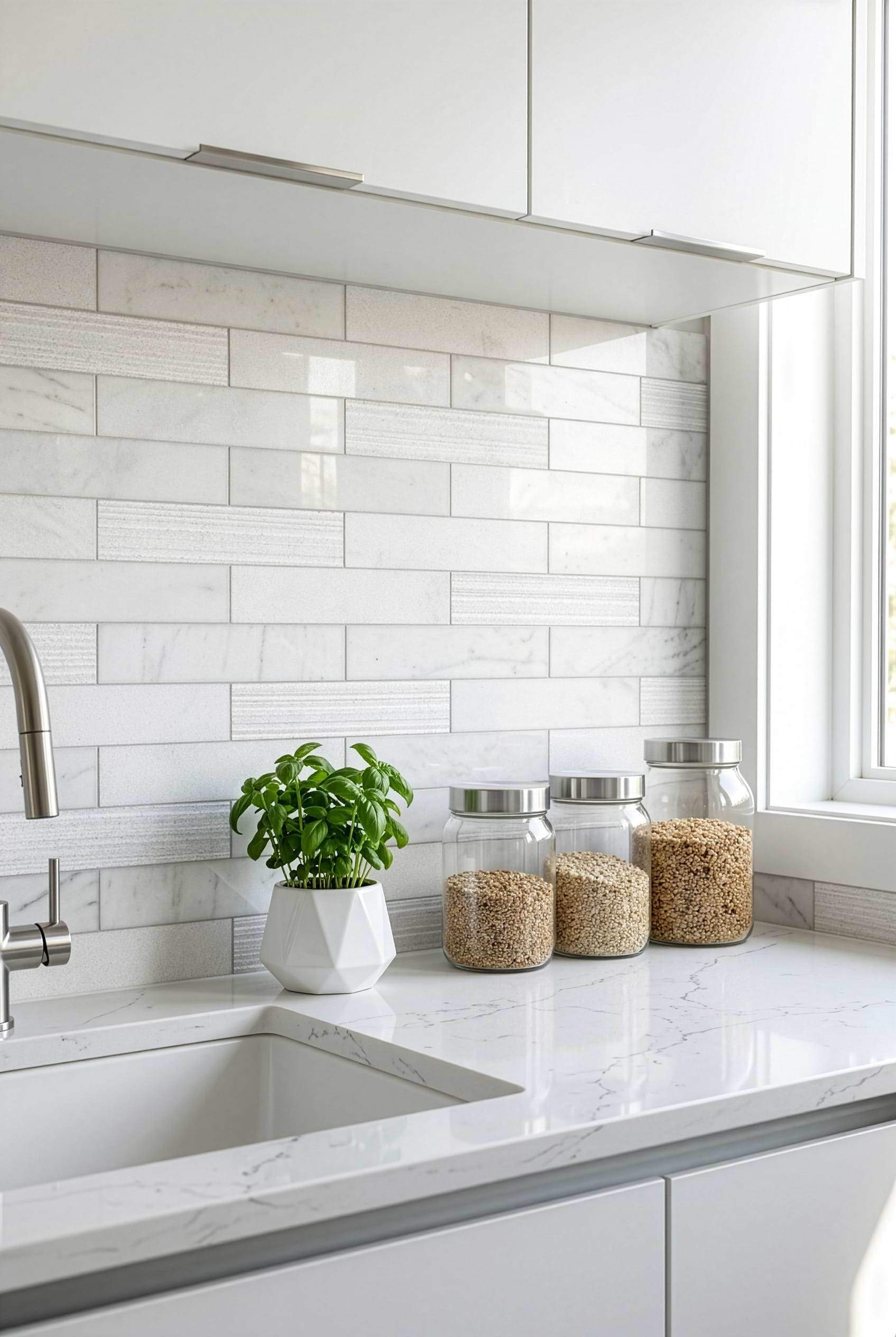 White Marble Subway Minimalist Kitchen Tile BA8035