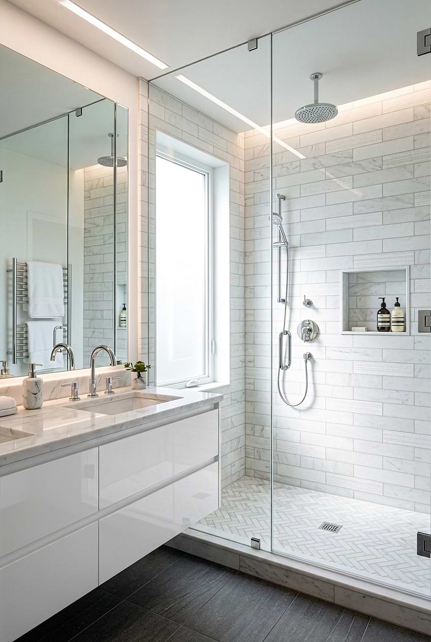 White Marble Subway Shower Wall BA8035 White Marble Subway Shower Wall BA8035