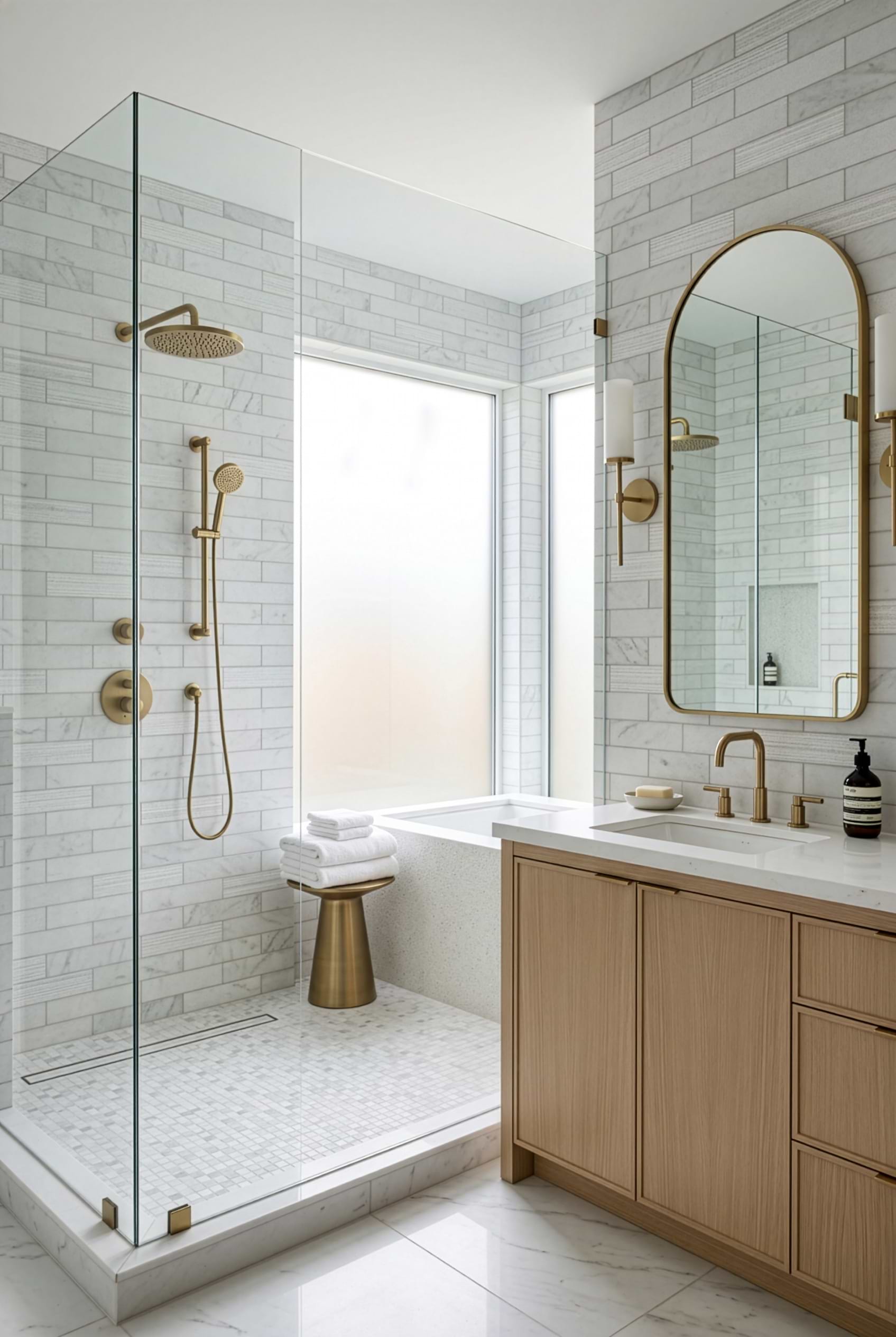 White Marble Subway Shower Wall Tile Design BA8035