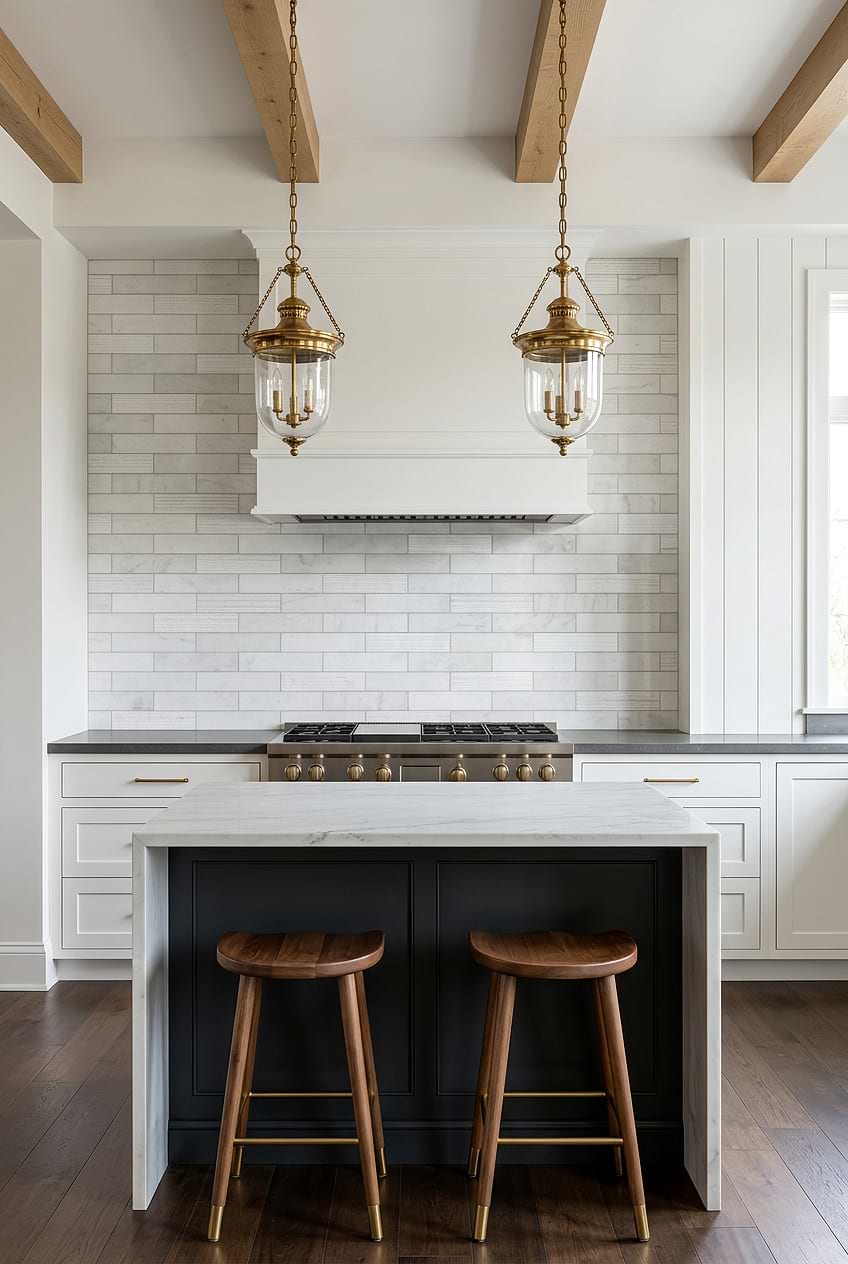White Marble Subway Waterfall Kitchen Tile BA8035