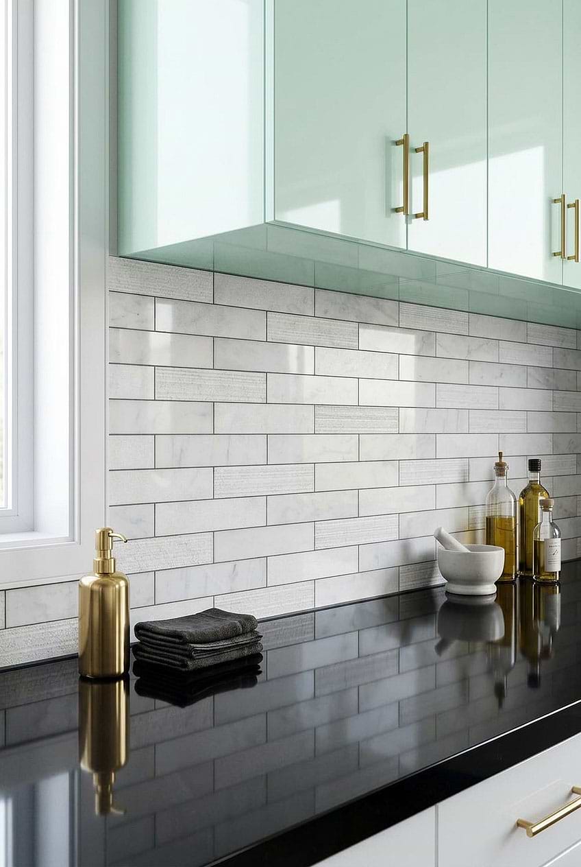 White Marble Textured Subway Kitchen Tile BA8035