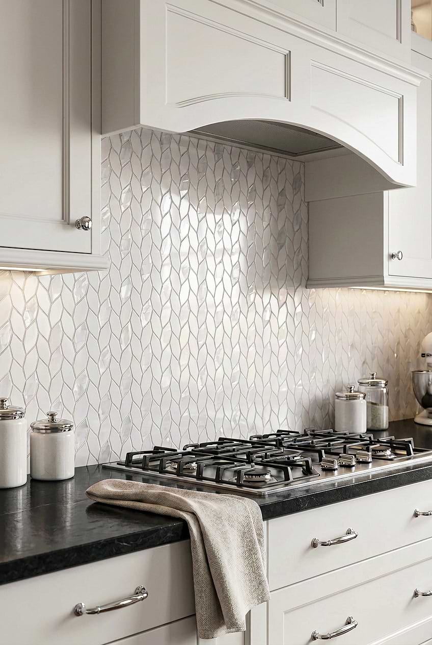 White Mother Of Pearl Leaf Tile BA7005