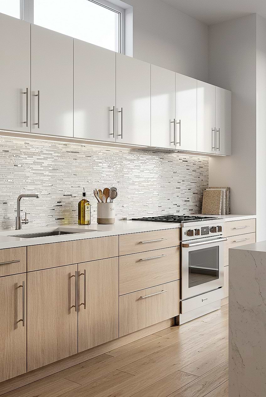 White Quartz Liner Mosaic Kitchen Tile BA62038
