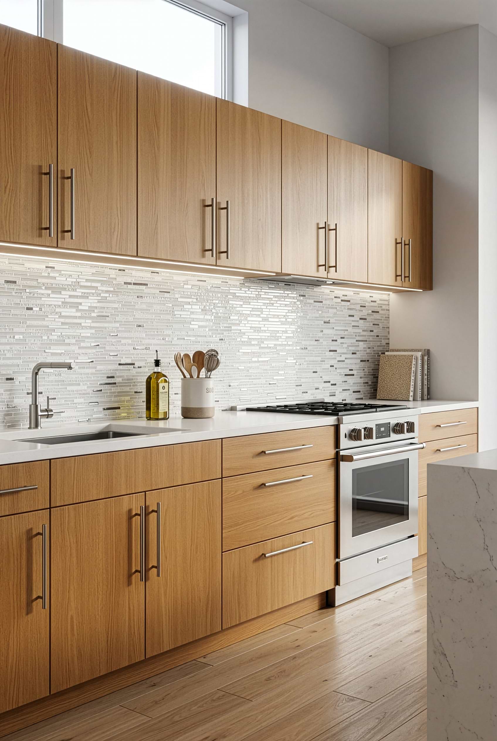 White Quartz Liner Mosaic Kitchen Tile BA62038